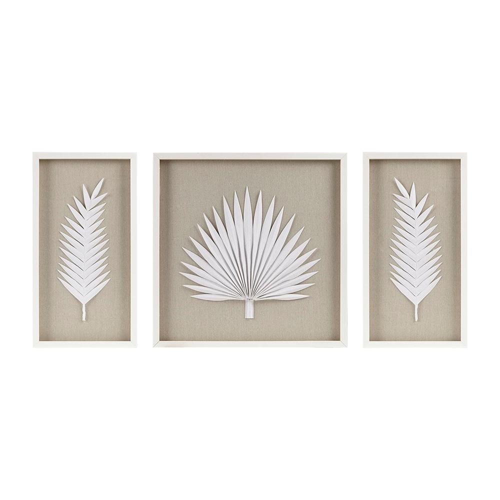 Palm Rice Paper Framed Shadow Box 3 Piece Set - Coastal Elegance for Your Space