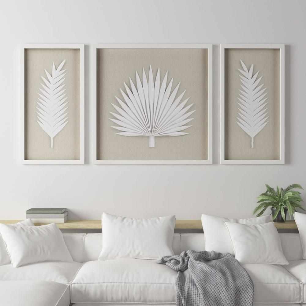 Palm Rice Paper Framed Shadow Box 3 Piece Set - Coastal Elegance for Your Space