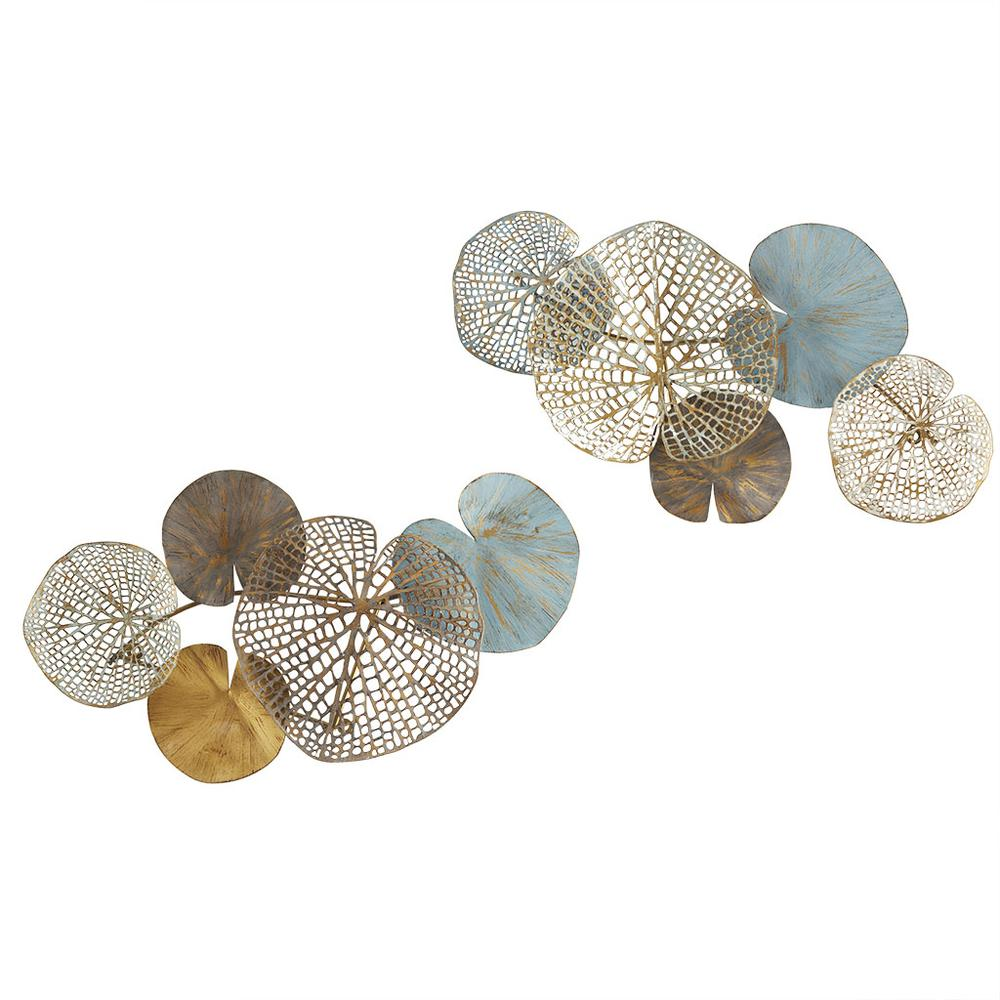 Multi-colored Lily Pad Leaves 2-piece Metal Wall Decor Set - Coastal-inspired Charm