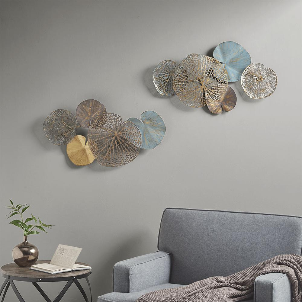 Multi-colored Lily Pad Leaves 2-piece Metal Wall Decor Set - Coastal-inspired Charm