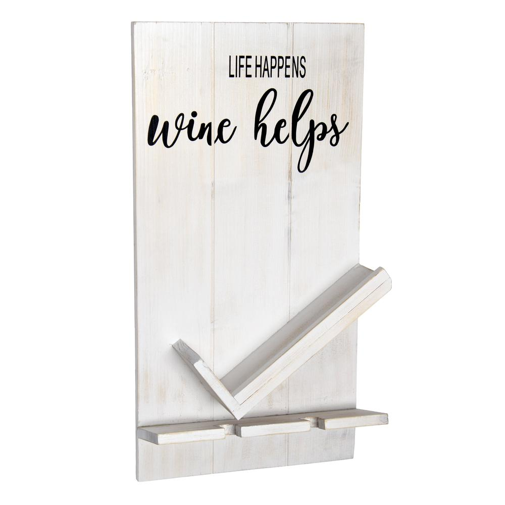 Lucca Wall Mounted Wooden Wine Bottle Shelf - "Life Happens Wine Helps" Rustic Decor