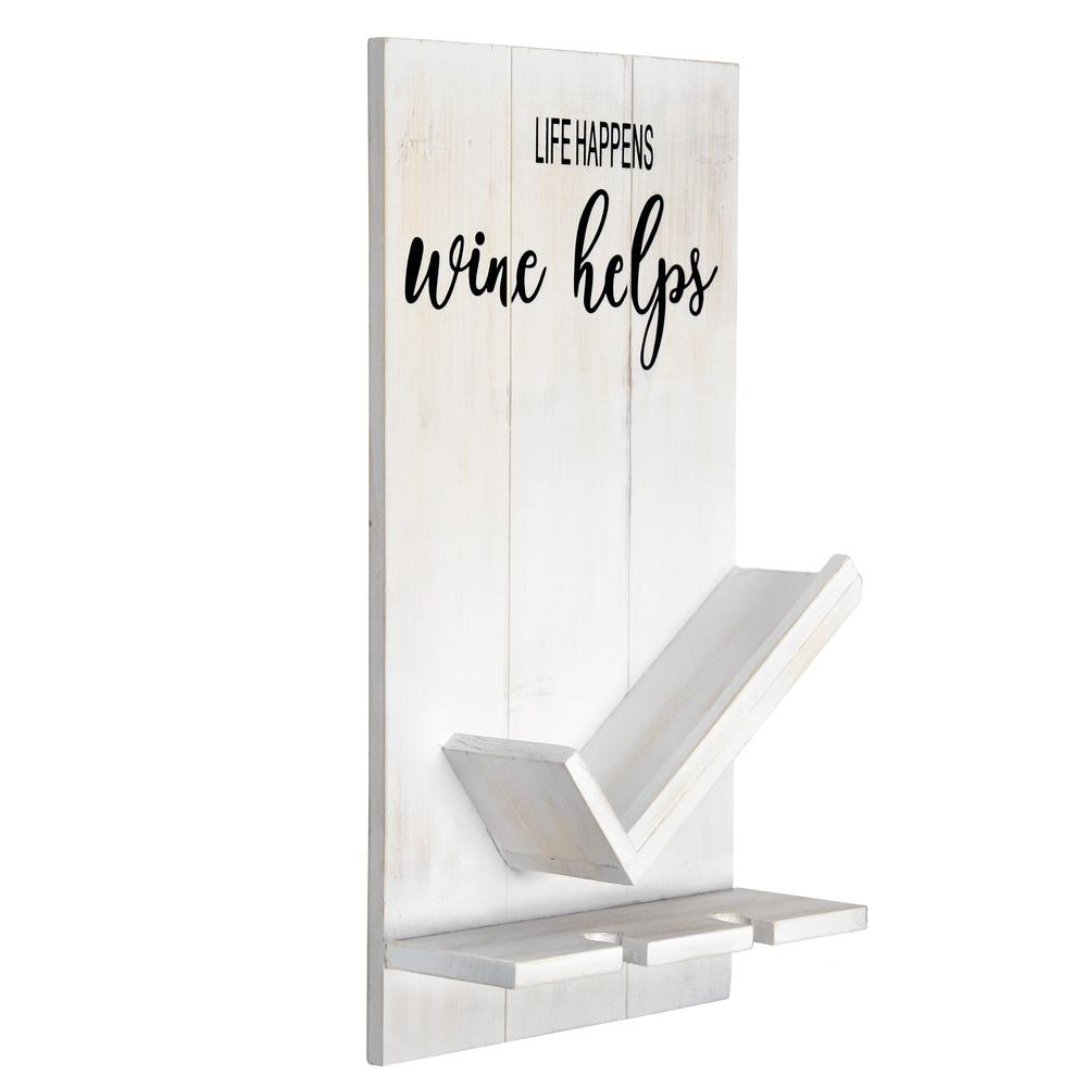 Lucca Wall Mounted Wooden Wine Bottle Shelf - "Life Happens Wine Helps" Rustic Decor