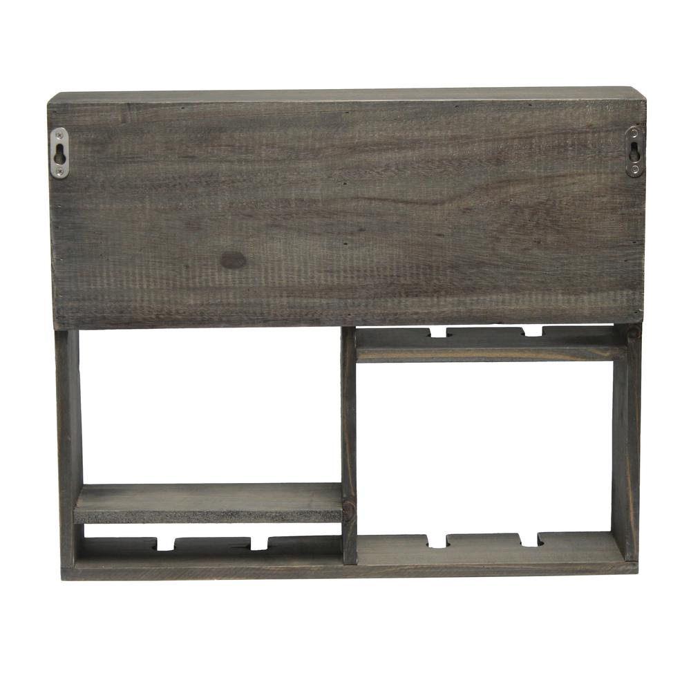 Bartow Wall Mounted Wood Wine Rack Shelf with Glass Holder, Rustic Gray - Farmhouse Style