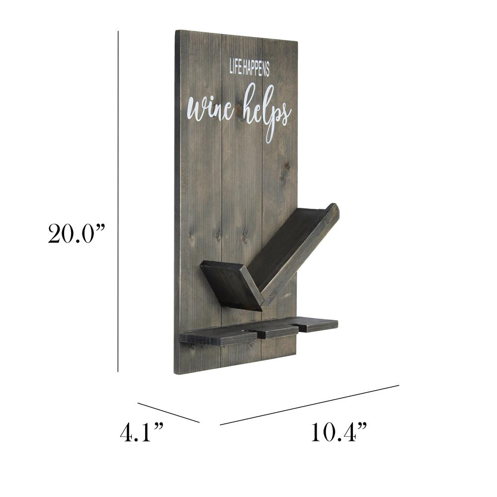 Lucca Wall Mounted Wooden Wine Bottle Shelf | Rustic Farmhouse Style | "Life Happens Wine Helps"