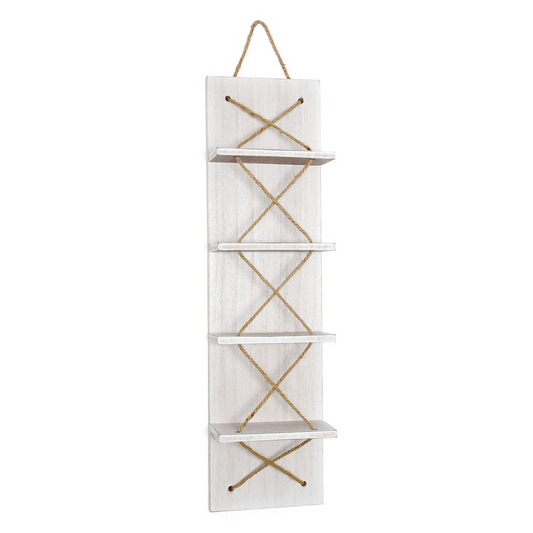 Positano Nautical Rope 4 Bottle Vertical Wall Mounted Wood Wine Rack, White Wash - Stylish & Space-Saving Wine Storage