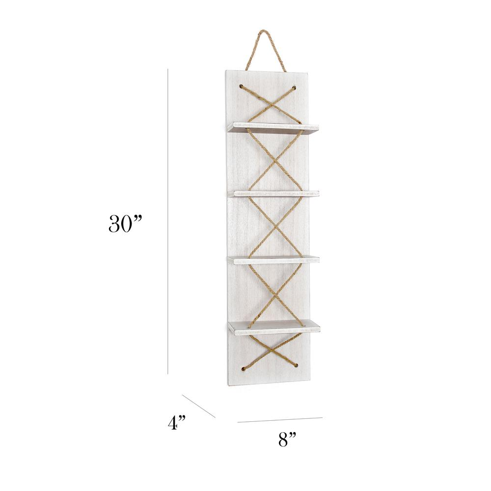 Positano Nautical Rope 4 Bottle Vertical Wall Mounted Wood Wine Rack, White Wash - Stylish & Space-Saving Wine Storage