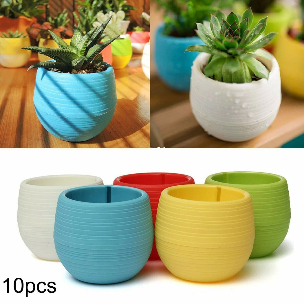 10pcs Mini Plastic Flower Pot Round Succulent Pot Small Flower Plant Planter Colorful Nursery Box Trays Transplant Flower Pots