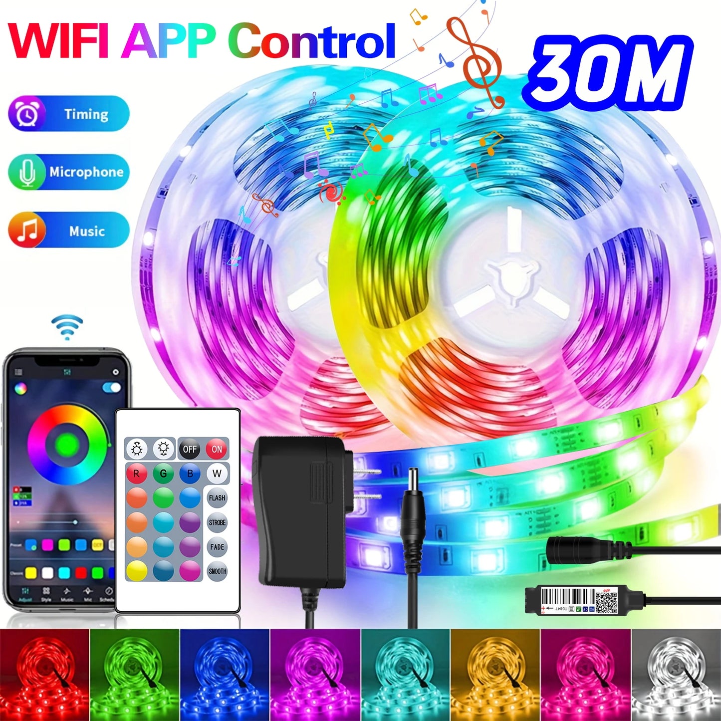 30 LEDs/m RGB LED Strip Light with Bluetooth & APP Control – Home Decoration and Ambient Lighting Kit