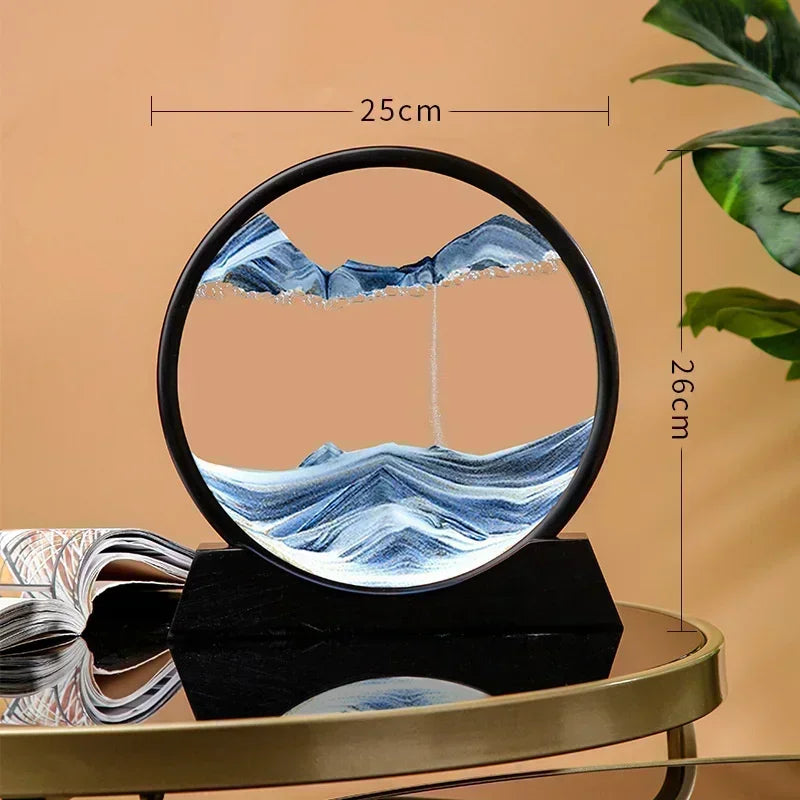 3D Moving Sand Art Picture - Round Glass Deep Sea Sandscape Hourglass for Home & Office Decor