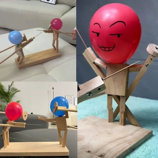 Balloon Bamboo Man Battle Game - Fun Wooden Fencing Game for 2 Players with 100 Balloons