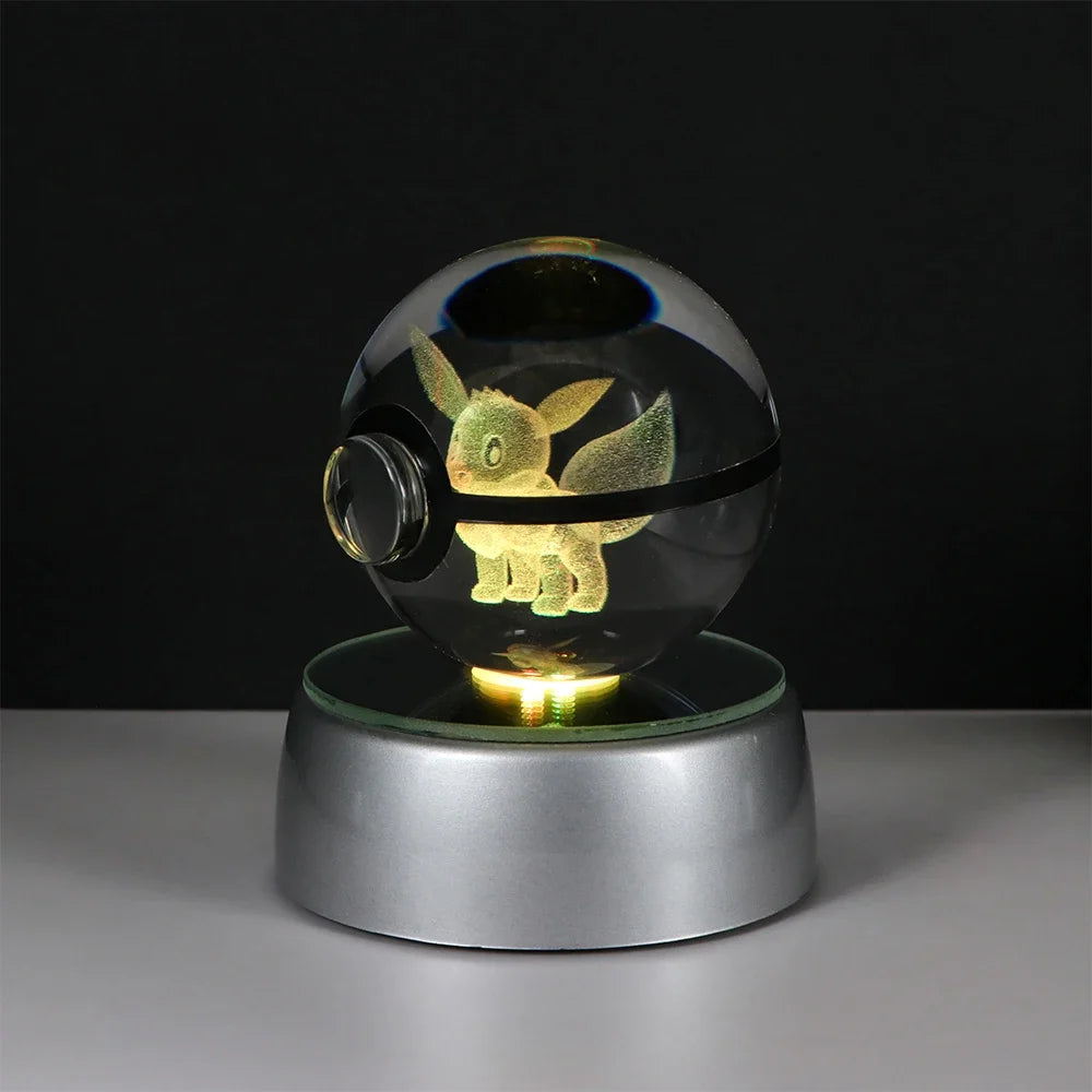 3D Pokemon Crystal Ball Night Light with LED Base – Pikachu, Gengar, Eevee, Mewtwo