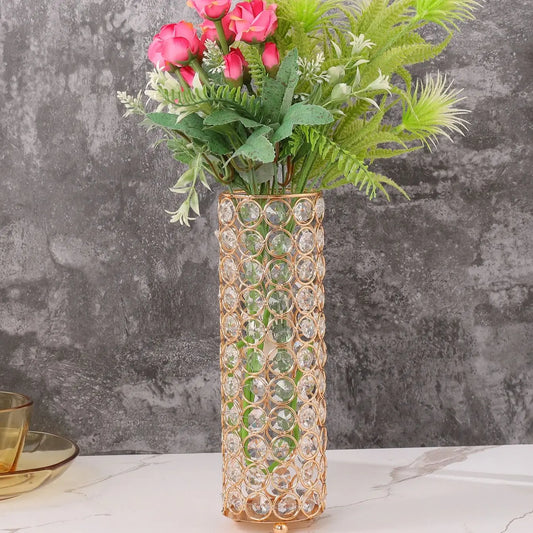 Elegant Crystal Gold Flower Vase - Centerpiece for Dining Table and Home Décor