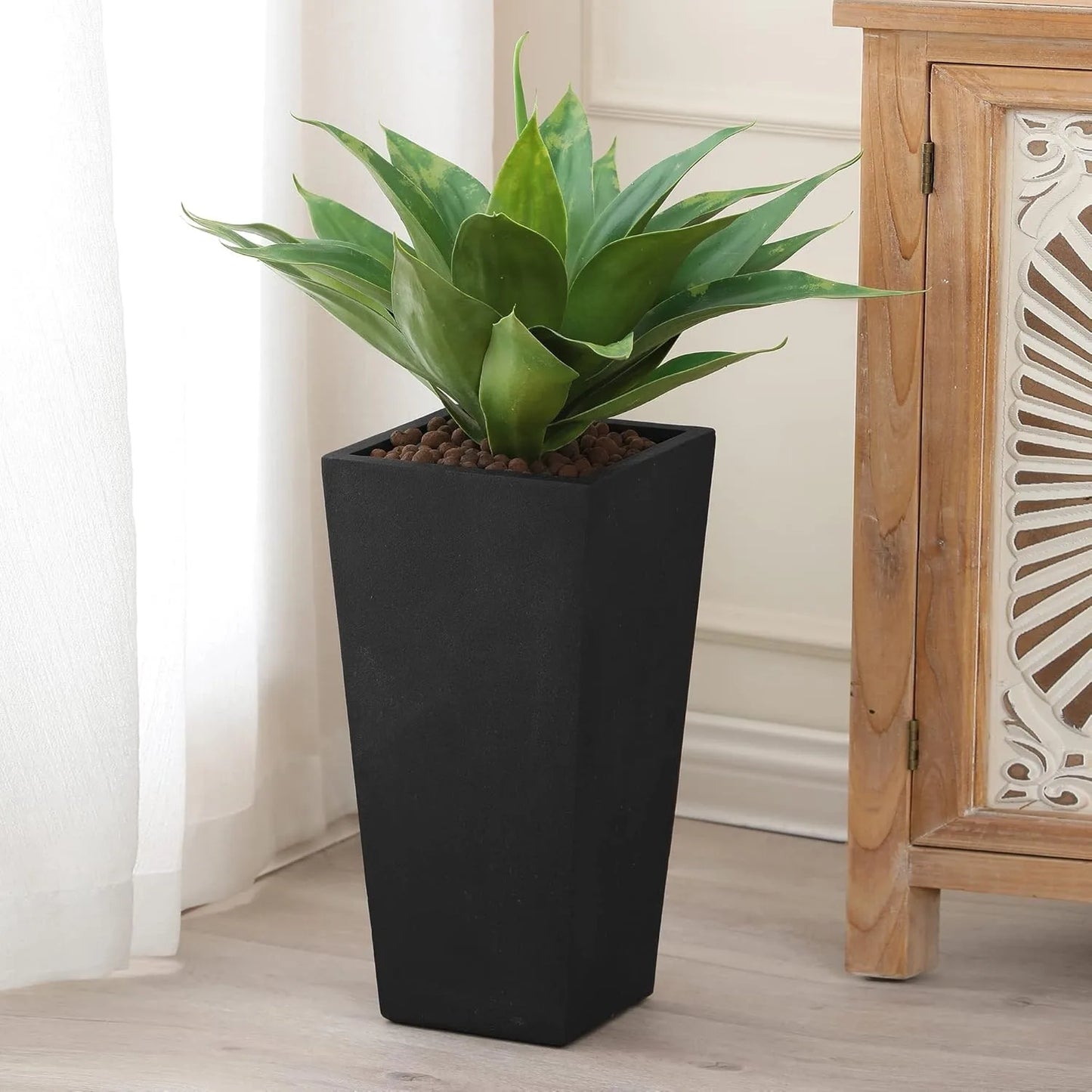 Tall Black Tapered Planters for Indoor and Outdoor Use, 18.5"