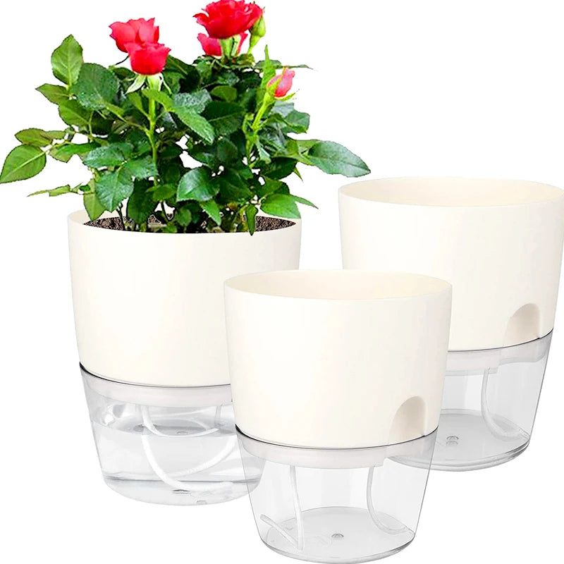 Transparent Double-Layer Self-Watering Plastic Flower Pot - Modern Hydroponic Plant Pot