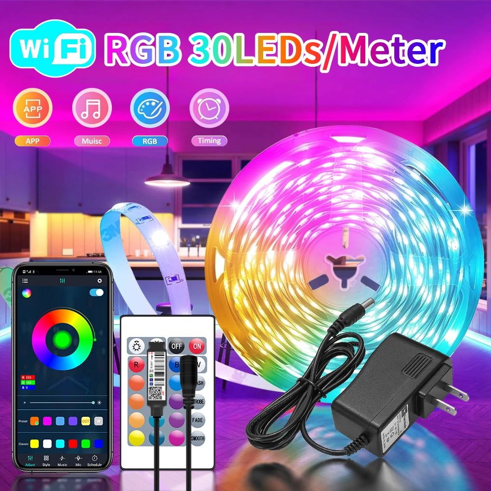 30 LEDs/m RGB LED Strip Light with Bluetooth & APP Control – Home Decoration and Ambient Lighting Kit