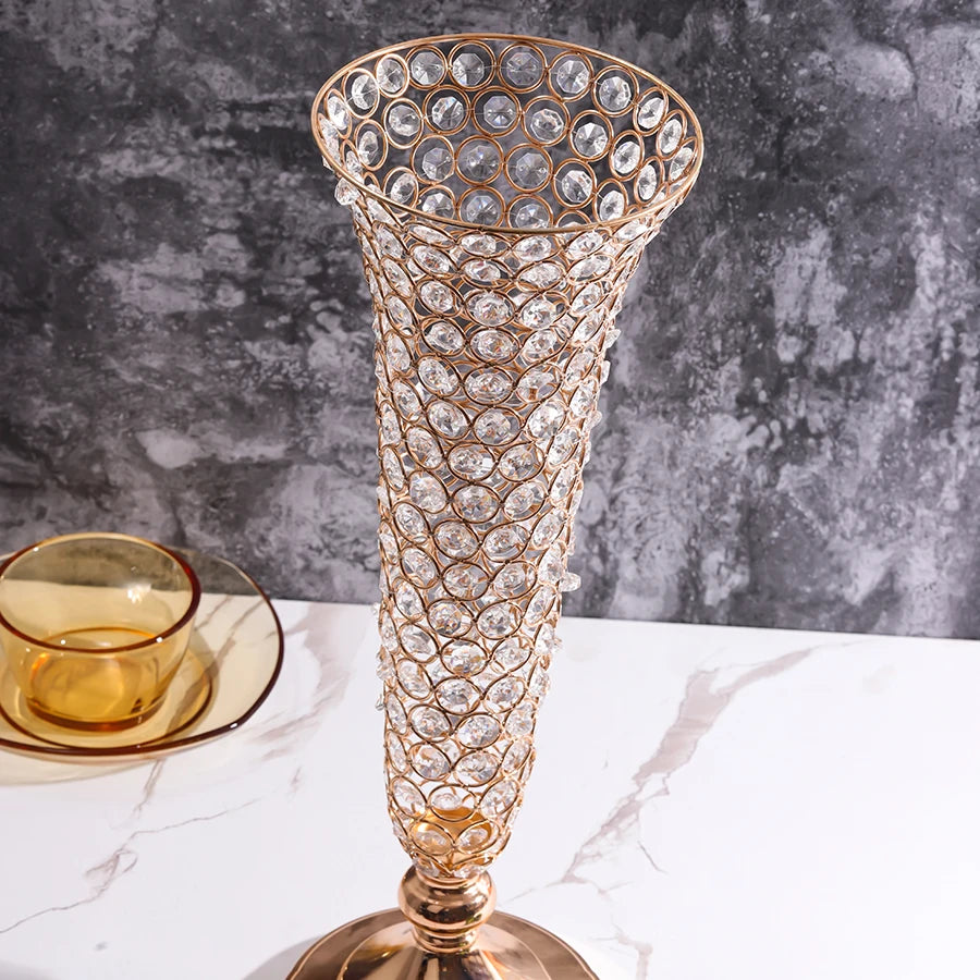 Elegant Crystal Gold Flower Vase - Centerpiece for Dining Table and Home Décor