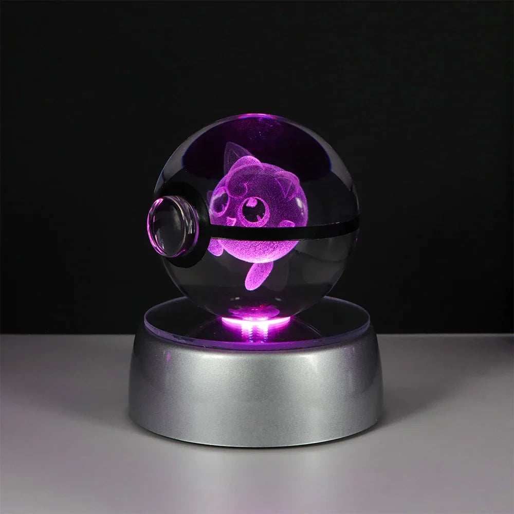 3D Pokemon Crystal Ball Night Light with LED Base – Pikachu, Gengar, Eevee, Mewtwo