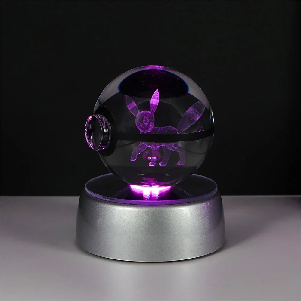 3D Pokemon Crystal Ball Night Light with LED Base – Pikachu, Gengar, Eevee, Mewtwo