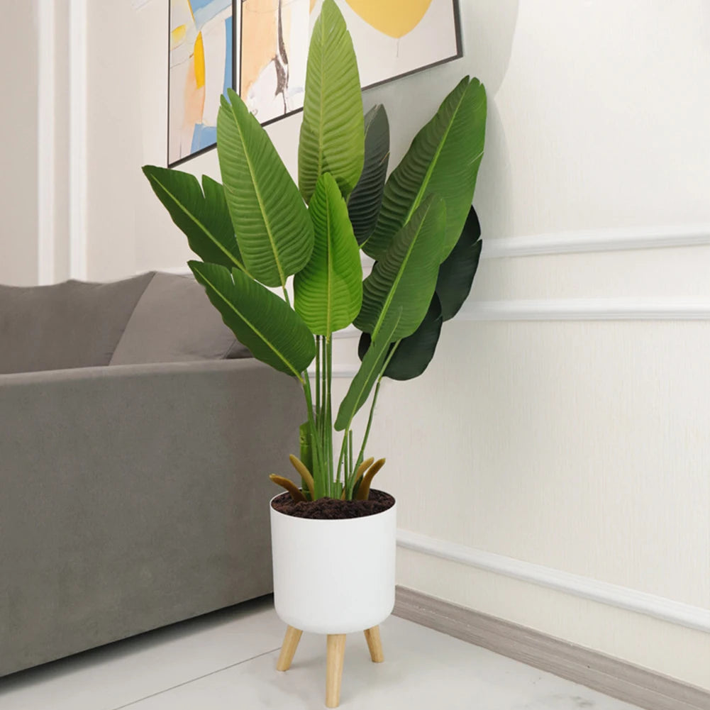 Modern Self-Watering Floor-Standing Round Planter with Wooden Legs – Drainage System for Indoor Plants, Herbs, and Bonsai