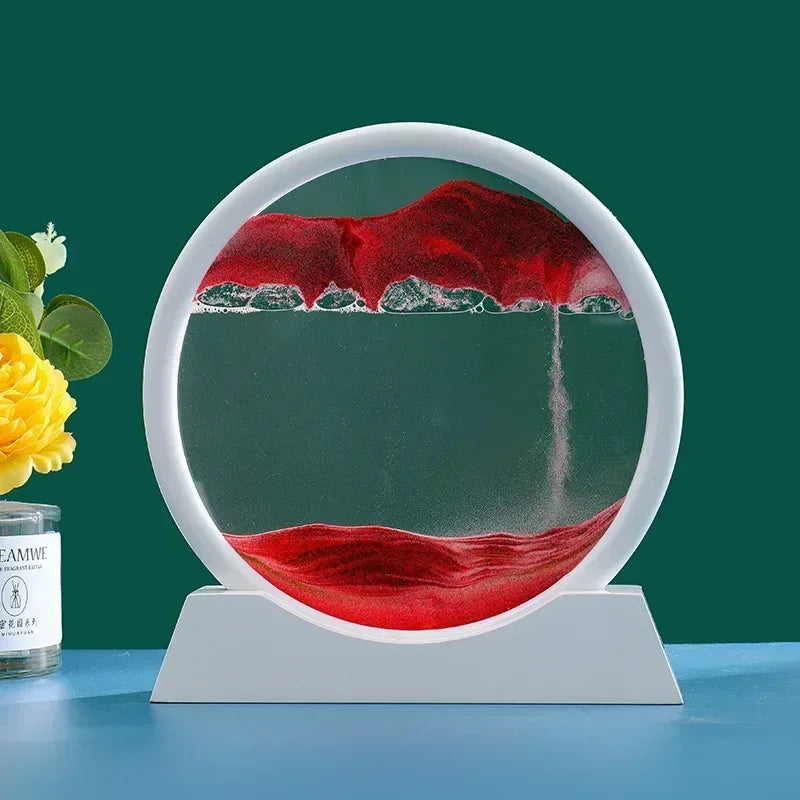 3D Moving Sand Art Picture - Round Glass Deep Sea Sandscape Hourglass for Home & Office Decor