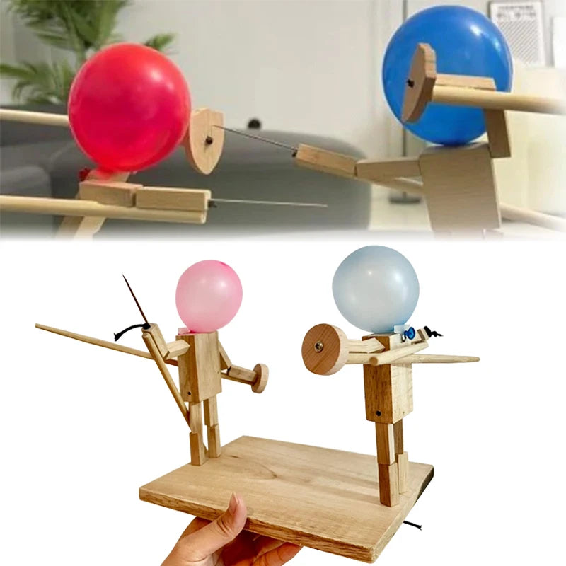 Balloon Bamboo Man Battle Game - Fun Wooden Fencing Game for 2 Players with 100 Balloons