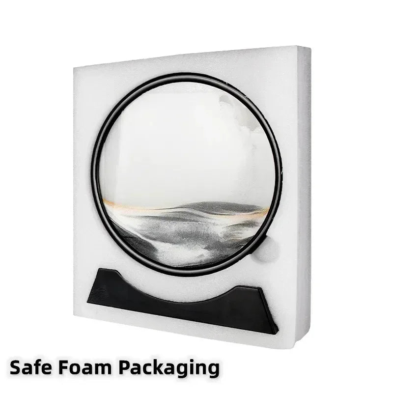 3D Moving Sand Art Picture - Round Glass Deep Sea Sandscape Hourglass for Home & Office Decor