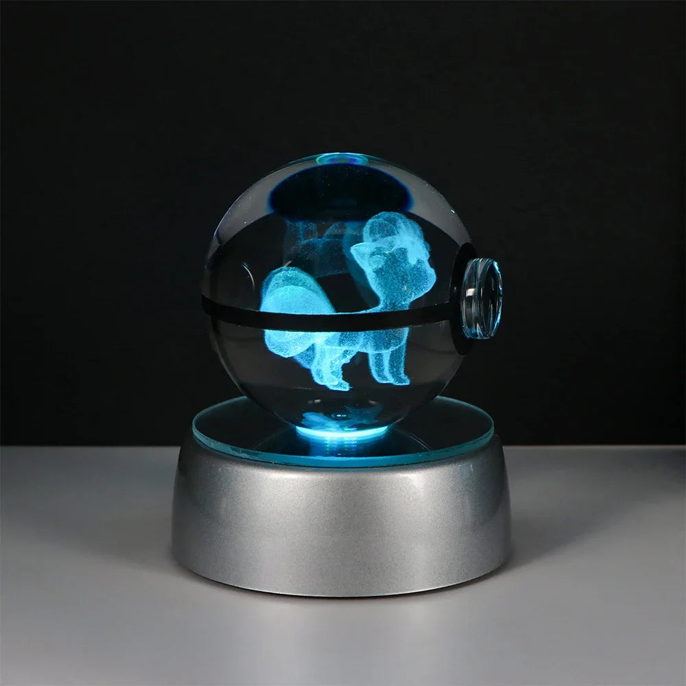 3D Pokemon Crystal Ball Night Light with LED Base – Pikachu, Gengar, Eevee, Mewtwo