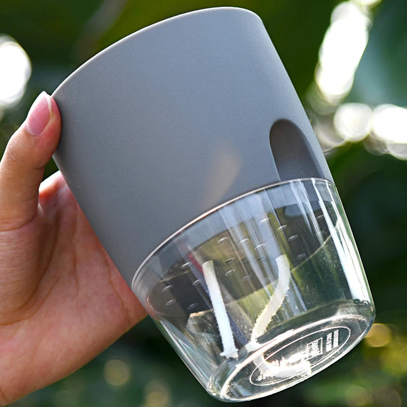 Transparent Double-Layer Self-Watering Plastic Flower Pot - Modern Hydroponic Plant Pot