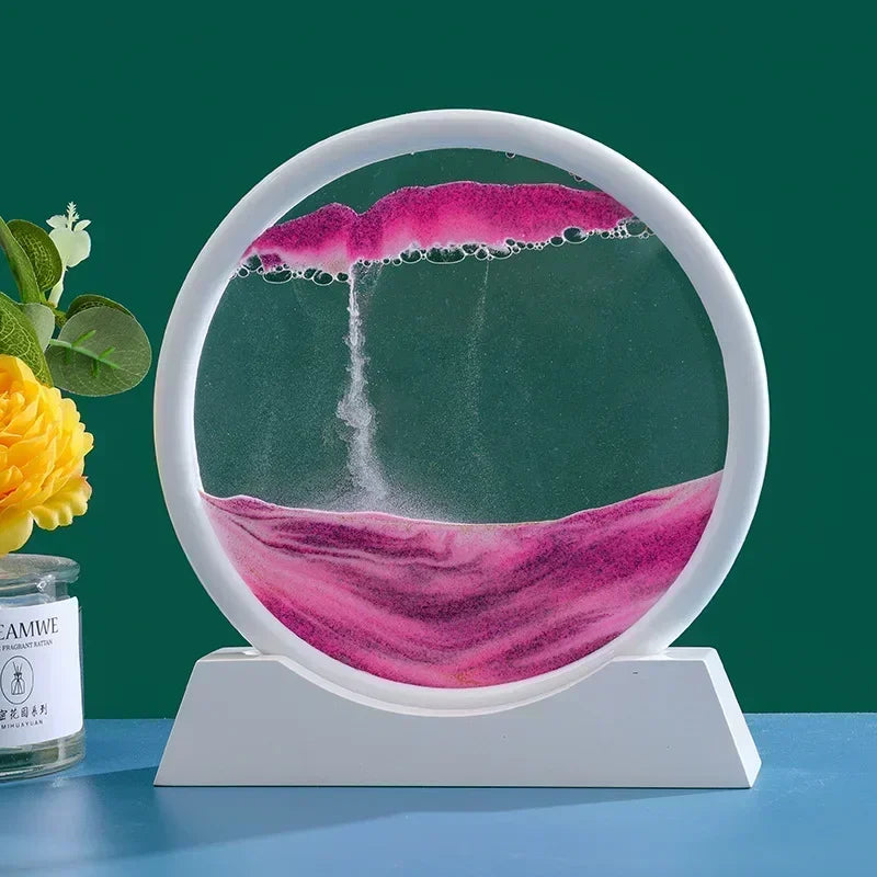 3D Moving Sand Art Picture - Round Glass Deep Sea Sandscape Hourglass for Home & Office Decor