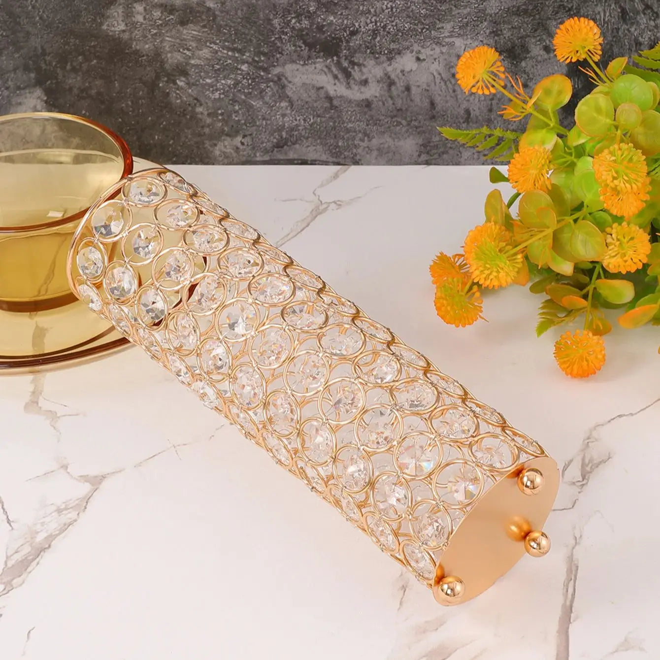 Elegant Crystal Gold Flower Vase - Centerpiece for Dining Table and Home Décor