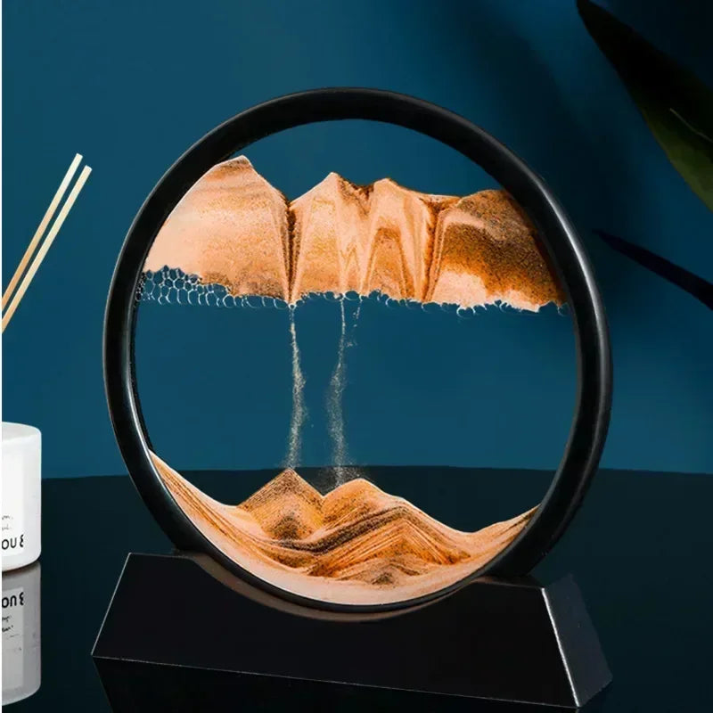 3D Moving Sand Art Picture - Round Glass Deep Sea Sandscape Hourglass for Home & Office Decor