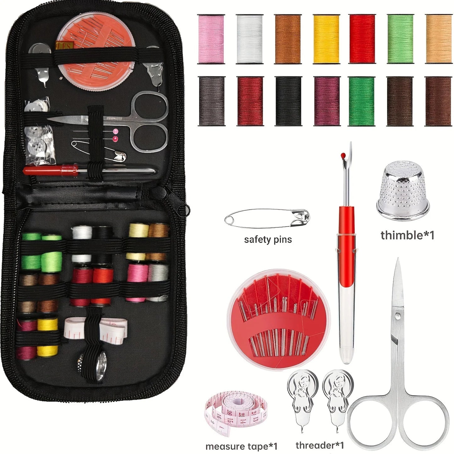 67/128pcs Sewing Kit with Accessories - 24-Color Threads, Needles, Scissors & Tools