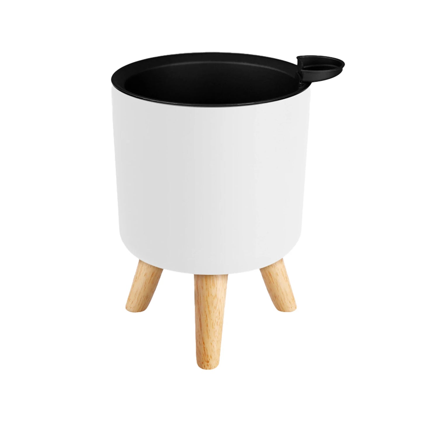 Modern Self-Watering Floor-Standing Round Planter with Wooden Legs – Drainage System for Indoor Plants, Herbs, and Bonsai