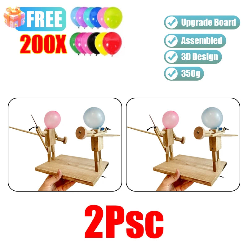 Balloon Bamboo Man Battle Game - Fun Wooden Fencing Game for 2 Players with 100 Balloons