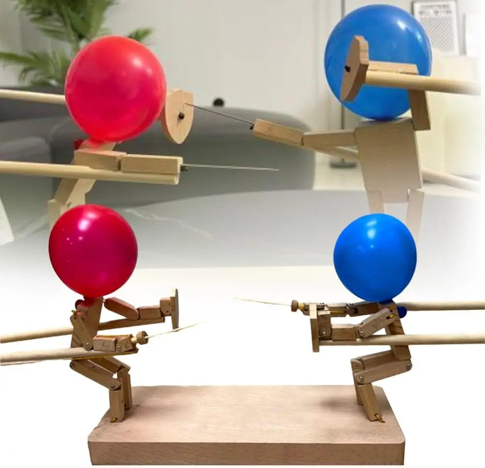 Balloon Bamboo Man Battle Game - Fun Wooden Fencing Game for 2 Players with 100 Balloons