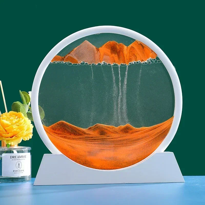 3D Moving Sand Art Picture - Round Glass Deep Sea Sandscape Hourglass for Home & Office Decor