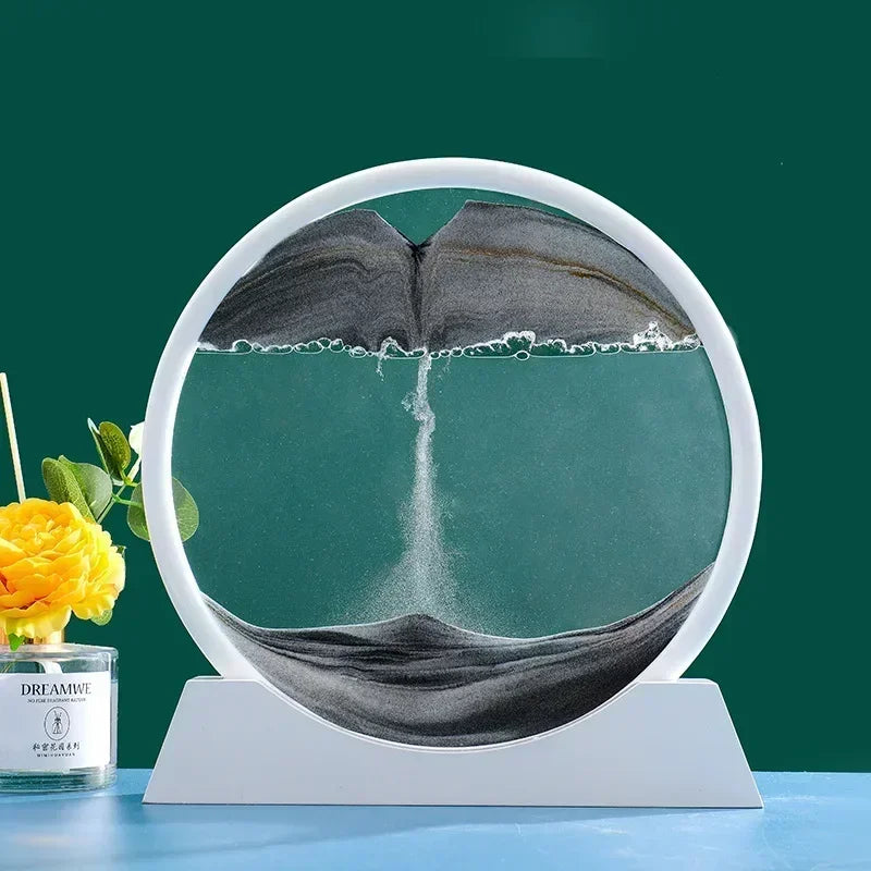 3D Moving Sand Art Picture - Round Glass Deep Sea Sandscape Hourglass for Home & Office Decor