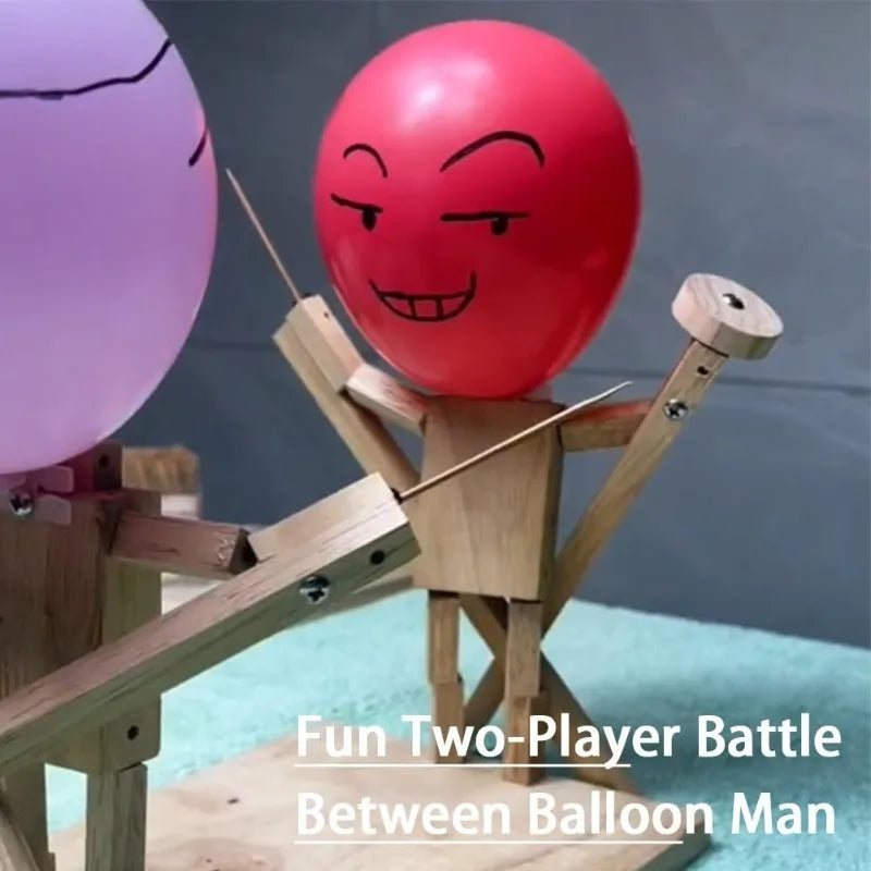 Balloon Bamboo Man Battle Game - Fun Wooden Fencing Game for 2 Players with 100 Balloons