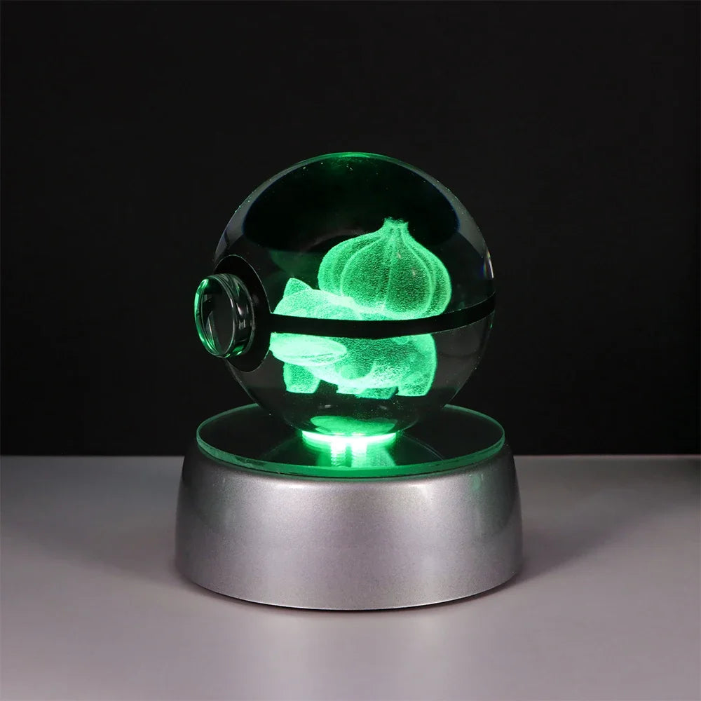 3D Pokemon Crystal Ball Night Light with LED Base – Pikachu, Gengar, Eevee, Mewtwo