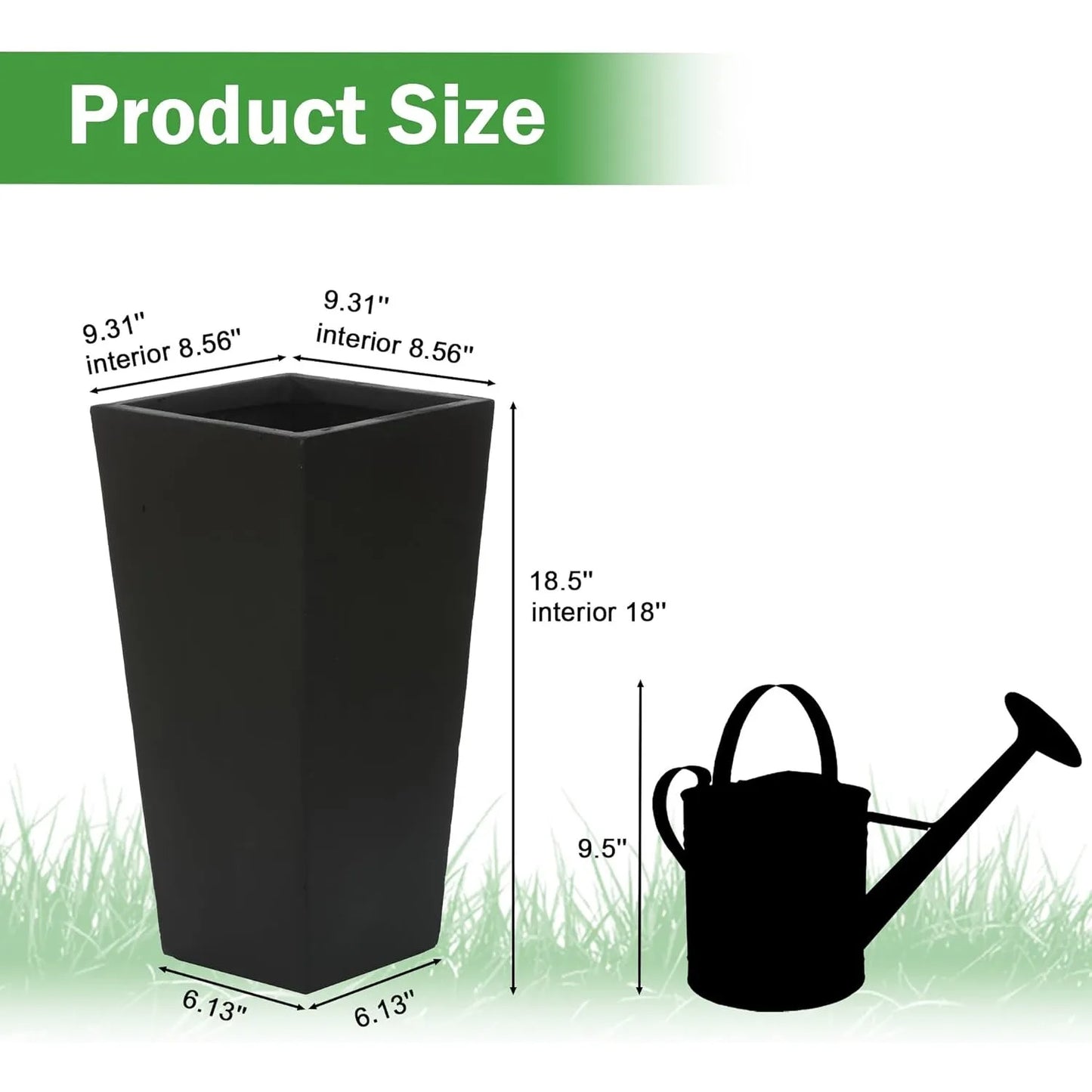 Tall Black Tapered Planters for Indoor and Outdoor Use, 18.5"