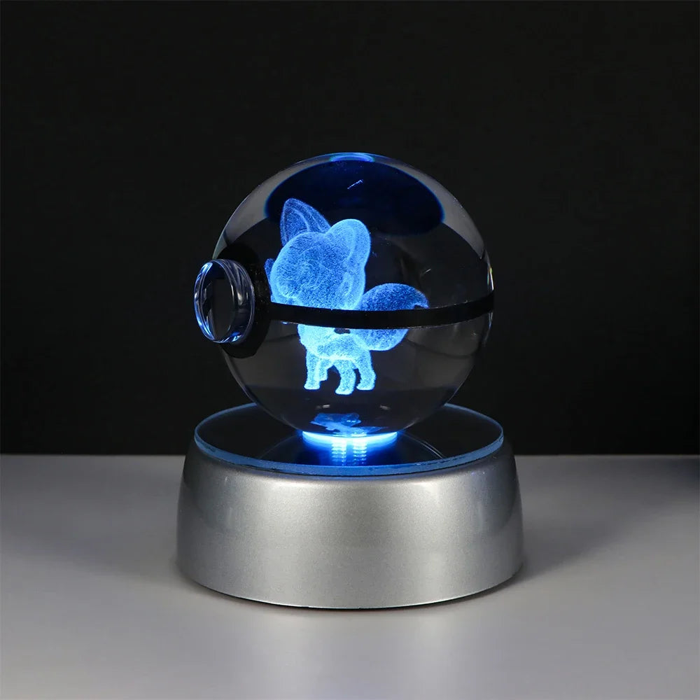 3D Pokemon Crystal Ball Night Light with LED Base – Pikachu, Gengar, Eevee, Mewtwo