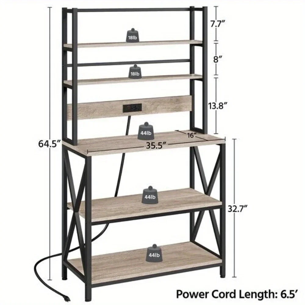 Kitchen Baker’s Rack with Power Outlet - 5-Tier Microwave Stand with Shelves & Coffee Bar