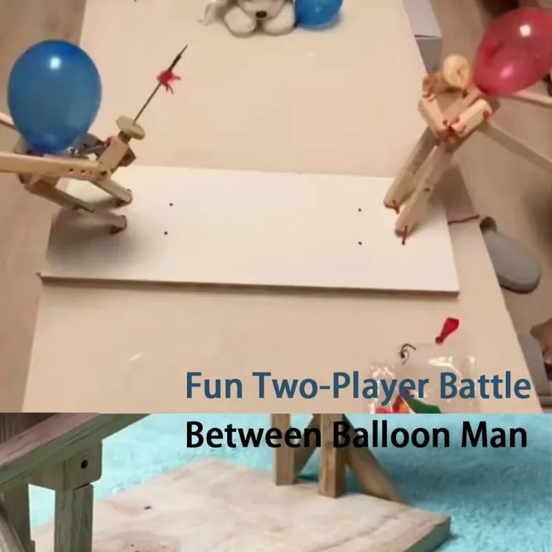 Balloon Bamboo Man Battle Game - Fun Wooden Fencing Game for 2 Players with 100 Balloons