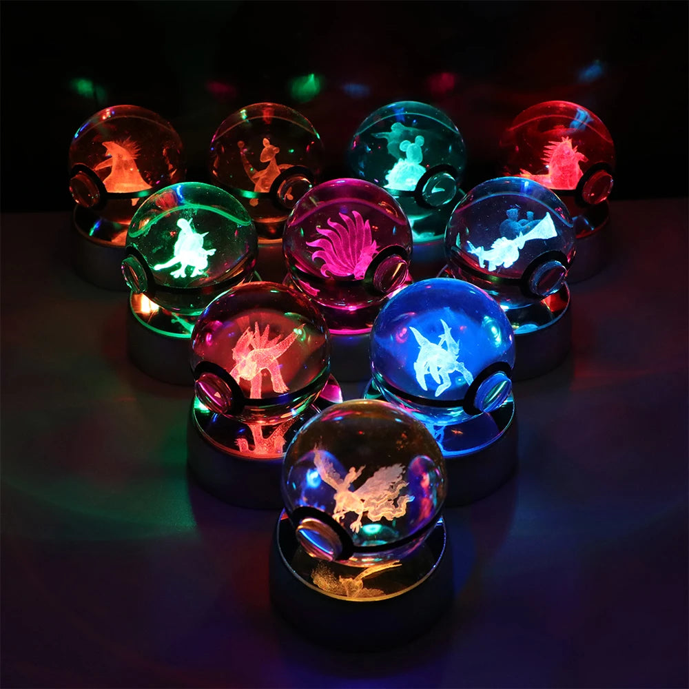 3D Pokemon Crystal Ball Night Light with LED Base – Pikachu, Gengar, Eevee, Mewtwo