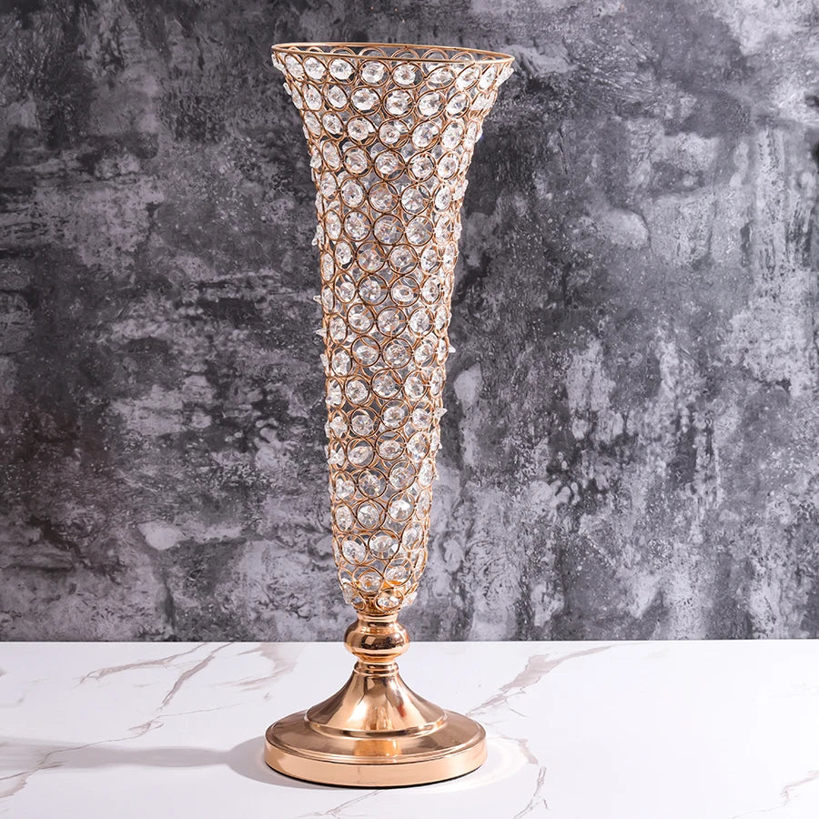 Elegant Crystal Gold Flower Vase - Centerpiece for Dining Table and Home Décor