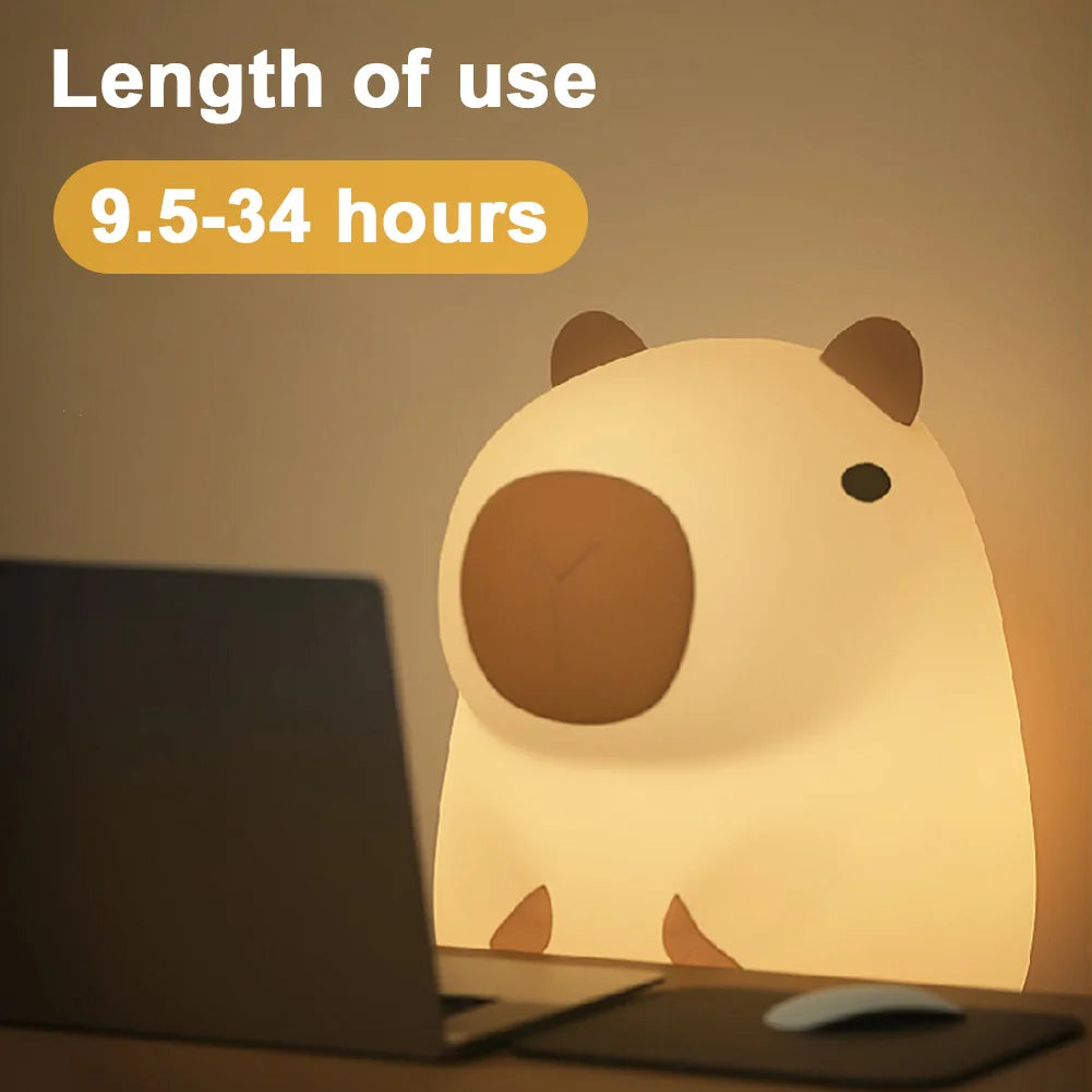 Capybara Silicone Night Light – USB Rechargeable, Touch Control