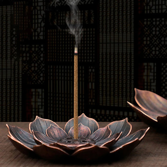 Alloy Lotus Incense Burner - Stick and Coil Holder for Meditation, Yoga, and Home Decor