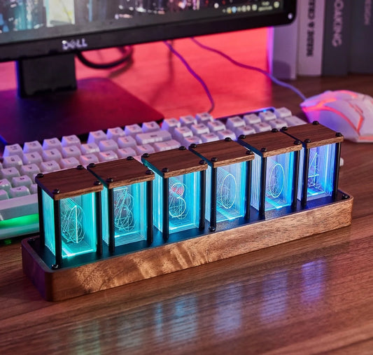 ClocTeck RGB Nixie Tube Clock – WiFi Digital Alarm Clock with Timer, Custom Colors & Modes, USB-Powered Desk Clock for Bedroom and Office