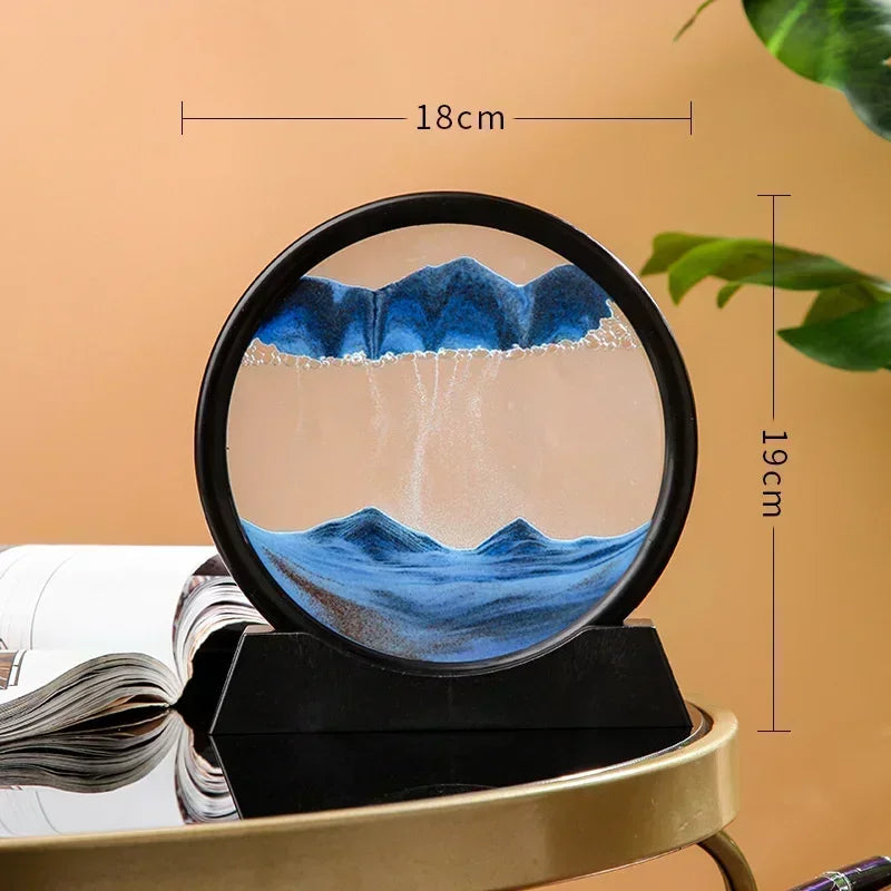 3D Moving Sand Art Picture - Round Glass Deep Sea Sandscape Hourglass for Home & Office Decor