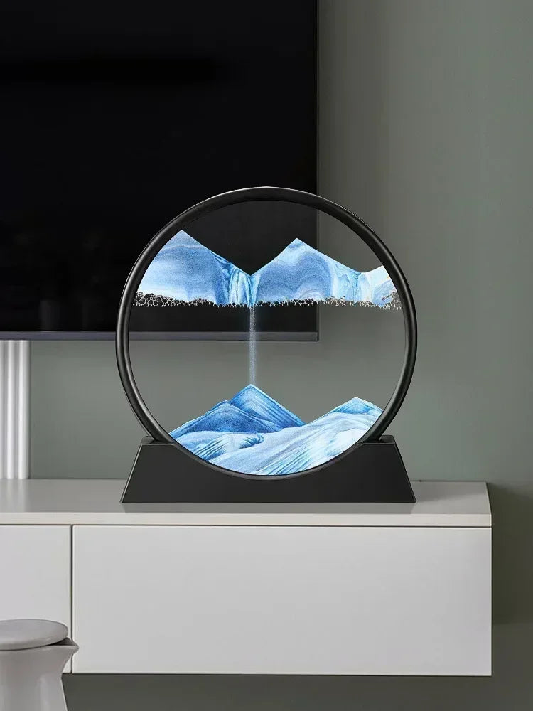 3D Moving Sand Art Picture - Round Glass Deep Sea Sandscape Hourglass for Home & Office Decor